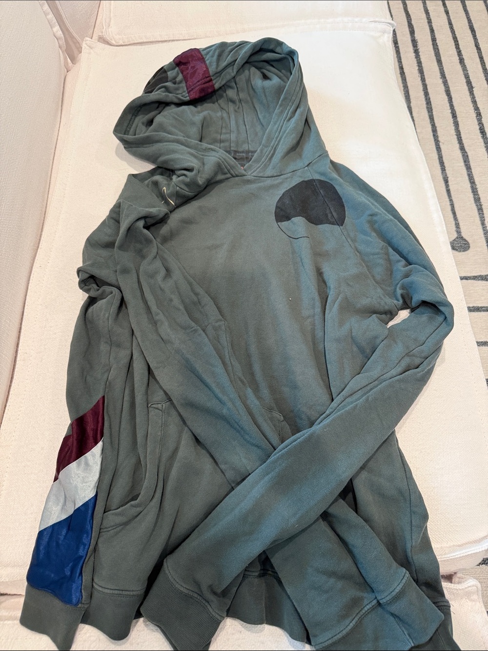 freecity Olive Green Hooded Sweatshirt with Contrast Sleeve Panels